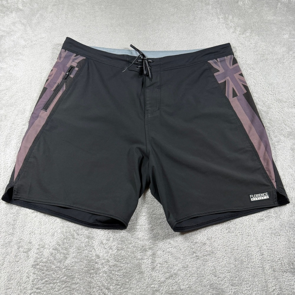 Florence Marine X Pro Hawaii Boardshorts Men 36 Black Flag Drawstring 7" Inseam
